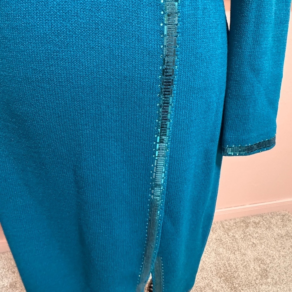 St. John Teal Long Sleeve Dress with Sequin detail - Picture 4 of 12
